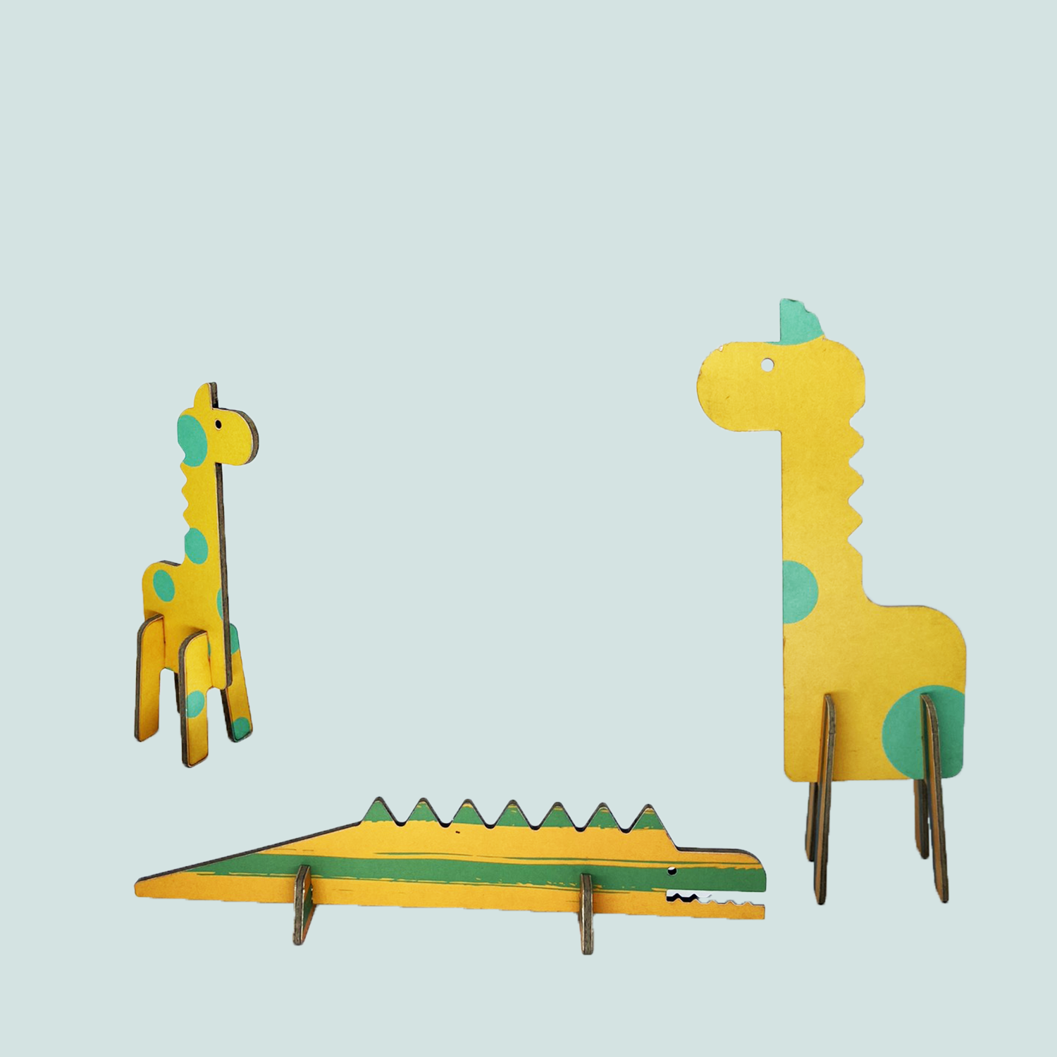Big and small giraffe and crocodile